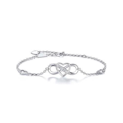 Ynkkvre Silber Armband für Damen Silberarmband Damen 925 Silber,Verstellbares ArmbandHerz Silber Armband Unendlichkeitszeichen Freundschaftsarmbänder Schmuck Geschenke für Frauen von Ynkkvre