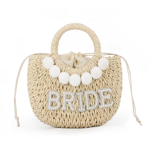 Ynport Crefreak Damen Braut Stroh Umhängetasche Handgewebte Umhängetasche Strass Brief Patches Handtasche Junggesellenabschied Flitterwochen Hochzeit Braut Dusche Geschenk, Beige BRIDE Ynport Crefreak Damen Braut Stroh Umhängetasche Handgewebte Umhängetasche Strass Brief Patches Handtasche Junggesellenabschied Flitterwochen Hochzeit Braut Dusche Geschenk, Beige BRIDE von Ynport Crefreak