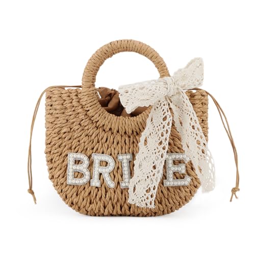 Ynport Crefreak Damen Braut Stroh Umhängetasche Handgewebte Umhängetasche Strass Brief Patches Handtasche Junggesellenabschied Flitterwochen Hochzeit Braut Dusche Geschenk, Braun BRIDE Ynport Crefreak Damen Braut Stroh Umhängetasche Handgewebte Umhängetasche Strass Brief Patches Handtasche Junggesellenabschied Flitterwochen Hochzeit Braut Dusche Geschenk, Braun BRIDE von Ynport Crefreak