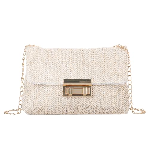 Ynport Crefreak Damen Gestreifte Stroh Clutch Tasche Umhängetasche Handtasche Geldbörse Kleine Dame Sommer Stroh Umhängetasche Urlaub Reise Rattan Geldbörse Tasche, Beige von Ynport Crefreak