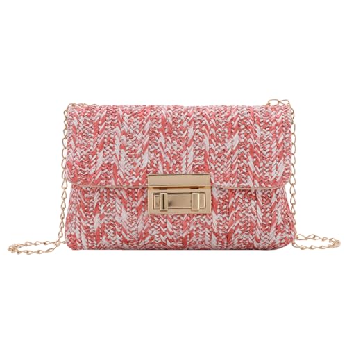 Ynport Crefreak Damen Gestreifte Stroh Clutch Tasche Umhängetasche Handtasche Geldbörse Kleine Dame Sommer Stroh Umhängetasche Urlaub Reise Rattan Geldbörse Tasche, Rot von Ynport Crefreak