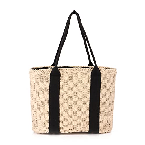 Ynport Crefreak Damen Große Stroh Tragetasche Sommer Strand Griffe Handtasche Handgewebte Hobo Umhängetaschen Geldbörse für Reiseeinkäufe, Beige von Ynport Crefreak