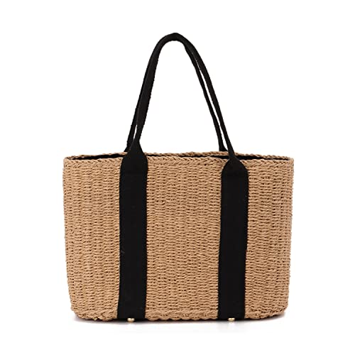 Ynport Crefreak Damen Große Stroh Tragetasche Sommer Strand Griffe Handtasche Handgewebte Hobo Umhängetaschen Geldbörse für Reiseeinkäufe, Braun von Ynport Crefreak