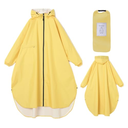 Ynport Crefreak Damen Lange Wasserdichte Regenmäntel Leichter Regenponcho Packbare Outdoor-Regenbekleidung mit Kapuze Windjacke mit Ärmeln und Tasche, Gelb von Ynport Crefreak