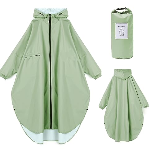 Ynport Crefreak Damen Lange Wasserdichte Regenmäntel Leichter Regenponcho Packbare Outdoor-Regenbekleidung mit Kapuze Windjacke mit Ärmeln und Tasche, Hell Grün von Ynport Crefreak