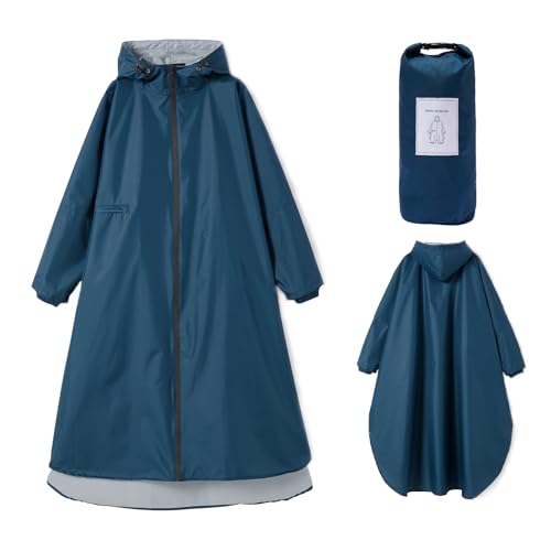 Ynport Crefreak Damen Lange Wasserdichte Regenmäntel Leichter Regenponcho Packbare Outdoor-Regenbekleidung mit Kapuze Windjacke mit Ärmeln und Tasche, Marineblau von Ynport Crefreak