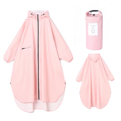 Ynport Crefreak Damen Lange Wasserdichte Regenmäntel Leichter Regenponcho Packbare Outdoor-Regenbekleidung mit Kapuze Windjacke mit Ärmeln und Tasche, Rosa von Ynport Crefreak