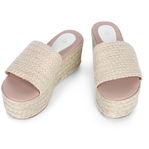 Ynport Crefreak Damen Plateau-Keilabsatz-Sandalen – Schlupf-Espadrille-Flatform-Mules mit offener Spitze, Bohemian-Stil, Jute- und Raffia-Design für Strand und lässigen Alltag, Aprikose, EU 39 Ynport Crefreak Damen Plateau-Keilabsatz-Sandalen – Schlupf-Espadrille-Flatform-Mules mit offener Spitze, Bohemian-Stil, Jute- und Raffia-Design für Strand und lässigen Alltag, Aprikose, EU 39 von Ynport Crefreak