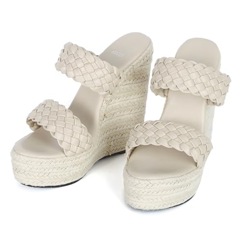 Ynport Crefreak Damen Plateau-Sandalen mit Geflochtenem Träger - Bequeme Schlupf-Sandalen mit offener Spitze für den Sommer und Strand, Beige, EU 38 von Ynport Crefreak
