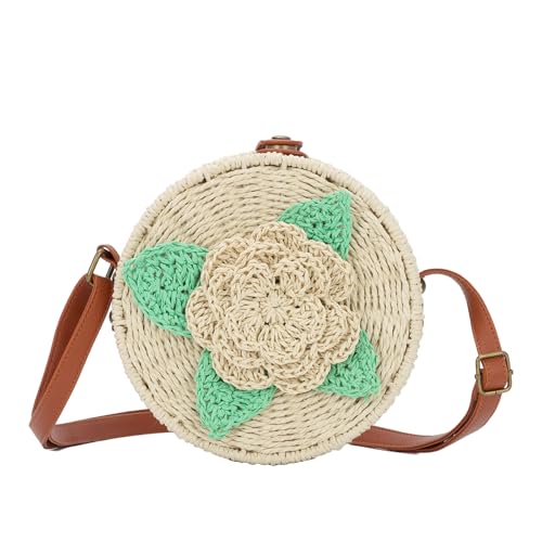 Ynport Crefreak Damen Runde Strohtasche Handgewebte Strand Crossbody Umhängetasche Geldbörse Natural Chic Handtasche Kreis Boho Tasche für Urlaub Dating Strand, Beige von Ynport Crefreak