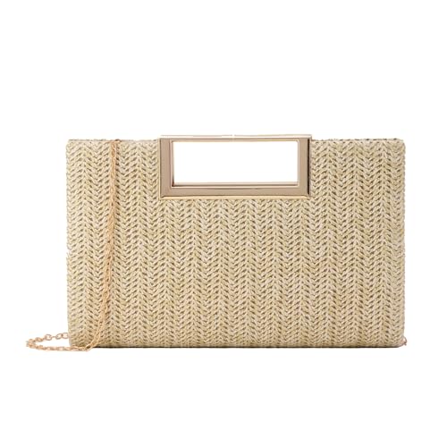 Ynport Crefreak Damen Stroh Clutch Sommer Stroh Dinner Schultertasche mit Metallkette Quadratische Tragetasche Gewebte Handtasche für Hochzeitsfeier, Aprikose Ynport Crefreak Damen Stroh Clutch Sommer Stroh Dinner Schultertasche mit Metallkette Quadratische Tragetasche Gewebte Handtasche für Hochzeitsfeier, Aprikose von Ynport Crefreak