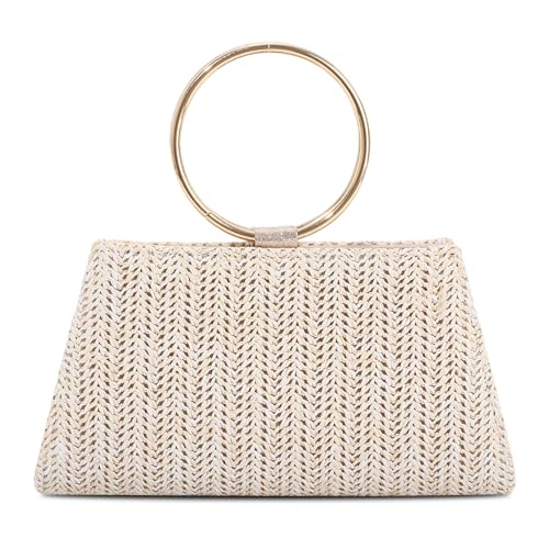 Ynport Crefreak Damen Stroh Handtasche Abendtasche Clutch Geldbörsen Armband Mode Sommer Strand Tote Stroh Umhängetasche Top Griff Umhängetasche, Beige von Ynport Crefreak