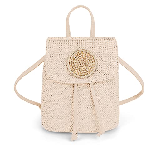 Ynport Crefreak Damen Stroh Rucksack Geldbörse Mini Umhängetasche Kordelzug Strand Umhängetasche für Damen Damen Mädchen,Beige von Ynport Crefreak