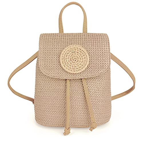 Ynport Crefreak Damen Stroh Rucksack Geldbörse Mini Umhängetasche Kordelzug Strand Umhängetasche für Damen Damen Mädchen,Khaki von Ynport Crefreak