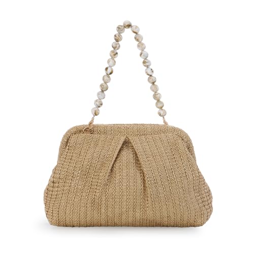 Ynport Crefreak Damen Stroh Umhängetasche Handgewebte Rattan Tragetaschen Strohhenkel Schulter Handtasche Sommer Strandtasche Clutch Geldbörse, Khaki von Ynport Crefreak