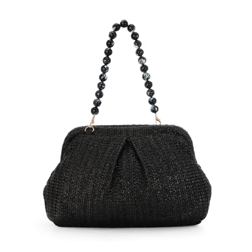 Ynport Crefreak Damen Stroh Umhängetasche Handgewebte Rattan Tragetaschen Strohhenkel Schulter Handtasche Sommer Strandtasche Clutch Geldbörse, Schwarz von Ynport Crefreak