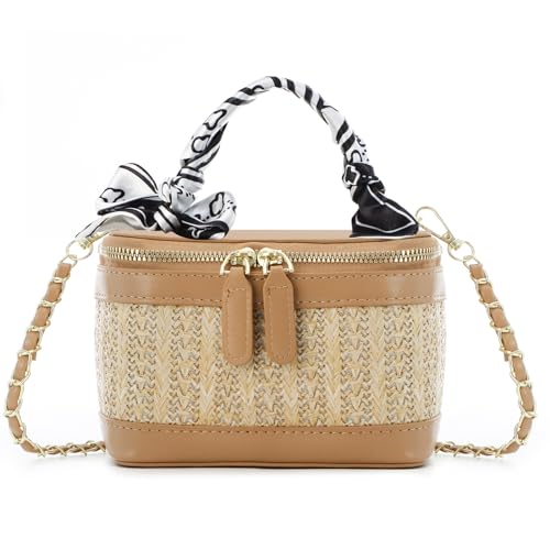 Ynport Crefreak Damen Stroh Umhängetasche Kleine Stroh Handtasche Elegante Quadratische Tasche mit Henkel Modische Eimer Umhängetasche, Khaki Ynport Crefreak Damen Stroh Umhängetasche Kleine Stroh Handtasche Elegante Quadratische Tasche mit Henkel Modische Eimer Umhängetasche, Khaki von Ynport Crefreak