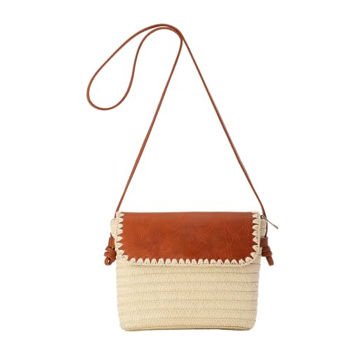 Ynport Crefreak Damen Stroh Umhängetasche Kleine Stroh Umhängetasche Gewebte Hobo Tasche Strand Tragetasche Klappe Halten Quadratische Clutch Tasche, Beige von Ynport Crefreak