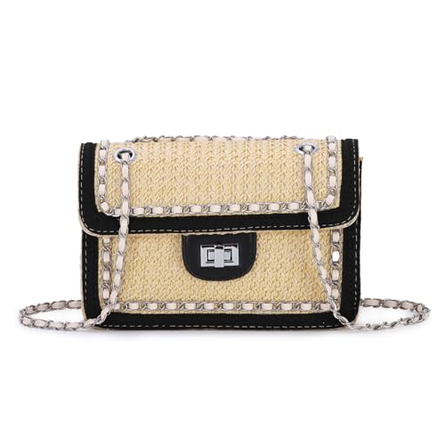 Ynport Crefreak Damen Stroh Umhängetasche Sommer Umhängetasche Strand Handtasche Quadrat Elegante Schulter Clutch Tasche Woven Flap Umhängetasche Geldbörse, Khaki von Ynport Crefreak