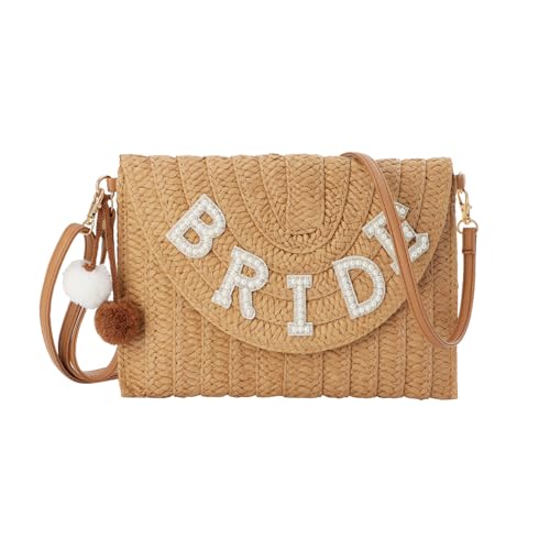 Ynport Crefreak Damen Strohbraut Clutch Handtasche Gewebter Umschlag Shouler Tasche Strass Hochzeit Urlaub Clutch Geldbörse Flitterwochen Geschenk für Braut, Khaki BRIDE Ynport Crefreak Damen Strohbraut Clutch Handtasche Gewebter Umschlag Shouler Tasche Strass Hochzeit Urlaub Clutch Geldbörse Flitterwochen Geschenk für Braut, Khaki BRIDE von Ynport Crefreak