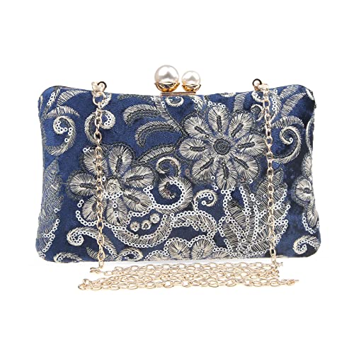 Ynport Crefreak Damen Vintage Clutch Abendtasche Abendessen Mode Handtasche Schultertasche Geldbörse für Hochzeit Party Prom, Blau von Ynport Crefreak