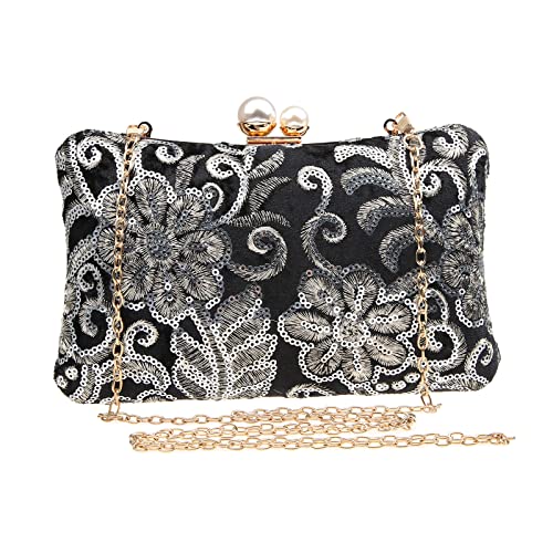 Ynport Crefreak Damen Vintage Clutch Abendtasche Abendessen Mode Handtasche Schultertasche Geldbörse für Hochzeit Party Prom, Schwarz von Ynport Crefreak