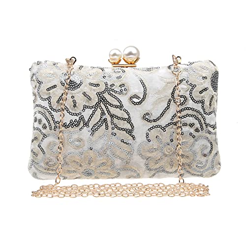 Ynport Crefreak Damen Vintage Clutch Abendtasche Abendessen Mode Handtasche Schultertasche Geldbörse für Hochzeit Party Prom, Silber von Ynport Crefreak