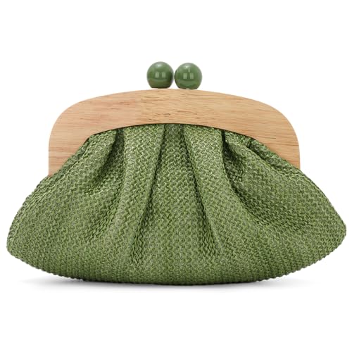 Ynport Crefreak Damen Woven Straw Clutch Geldbörse – Elegante gehäkelte Abendtasche, Sommer Strand Crossbody Handtasche für Hochzeiten und Partys, Grün von Ynport Crefreak