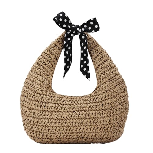 Ynport Crefreak Frauen Geknotete Stroh Handtasche Sommer Strandtasche Gewebte Abendhandtasche Runde Boho Stroh Clutch Tasche Geldbörse für Urlaub Dating Strand, Braun von Ynport Crefreak