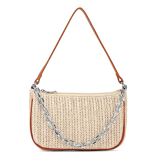 Ynport Crefreak Frauen Stroh Schulter Geldbörse Tasche, Leichte Sommer Tragetasche Kleine Stroh Clutch Tasche Für Strandurlaub Essentials,Beige von Ynport Crefreak