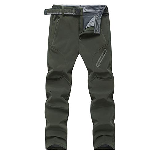 Ynport Crefreak Herren Outdoor Fleece Gefütterte Wanderhose Winddichte und Wasserabweisende Winterhose Sport Atmungsaktive Wanderhose mit Gürtel und Reißverschlusstaschen, Grün, XXL von Ynport Crefreak