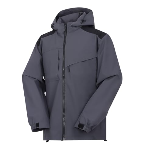 Ynport Crefreak Herren Outdoor Wasserdichte Jacke Leichte Wandern Wasserdichte Regenjacke mit Kapuze Outdoor Trenchcoat Regenmantel Shell-Jacke Moutain Windbreaker Jacke, Grau, L von Ynport Crefreak