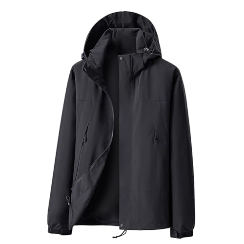 Ynport Crefreak Herren Outdoor Wasserdichte Regenjacke Atmungsaktiver Antifouling Wanderregenmantel Winddichter Regenanzug mit abnehmbarer Kapuze und Reißverschlusstasche,Schwarz,XL von Ynport Crefreak