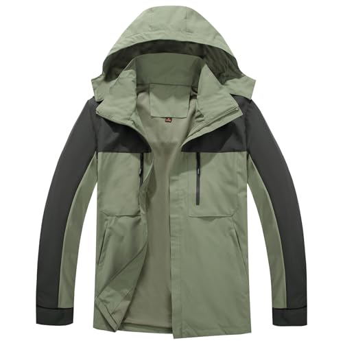Ynport Crefreak Herren Outdoorjacke Winddicht Sport Jakcet Wasserdichte Paarjacke Kapuzenleichte Windjacke Mantel für Outdoor Wandern Trekking, Grün, XL von Ynport Crefreak