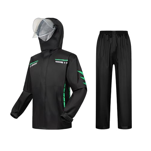 Ynport Crefreak Herren Regenanzug Wasserdichter Anzug Outdoor Regenjacke mit Kapuze Arbeitskleidung Regenjacke und Hosenset Winddichte Regenjacke mit Kapuze Atmungsaktive Regenbekleidung,Grün, M von Ynport Crefreak