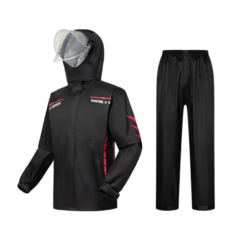 Ynport Crefreak Herren Regenanzug Wasserdichter Anzug Outdoor Regenjacke mit Kapuze Arbeitskleidung Regenjacke und Hosenset Winddichte Regenjacke mit Kapuze Atmungsaktive Regenbekleidung,Rot, M von Ynport Crefreak