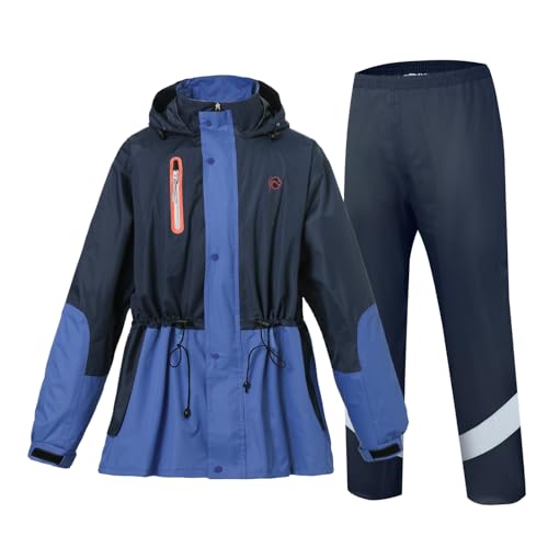 Ynport Crefreak Herren Regenmantel Anzüge Outdoor Wasserdichte Overalls Atmungsaktive Regenjacke & Hosen Set Unisex Radfahren Regenmantel Kapuze Regenbekleidung für Herren Damen, Blau, XL von Ynport Crefreak