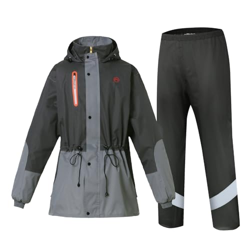 Ynport Crefreak Herren Regenmantel Anzüge Outdoor Wasserdichte Overalls Atmungsaktive Regenjacke & Hosen Set Unisex Radfahren Regenmantel Kapuze Regenbekleidung für Herren Damen, Grau, M von Ynport Crefreak