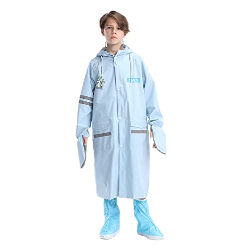 Ynport Crefreak Kinder Regenponcho Mit Kapuze Leichte Studenten Wasserdichte Regenjacke Kinder Regenmäntel Mit Verlängerter Krempe für Schulreisen Wandern Radfahren im Freien, Blau, L von Ynport Crefreak