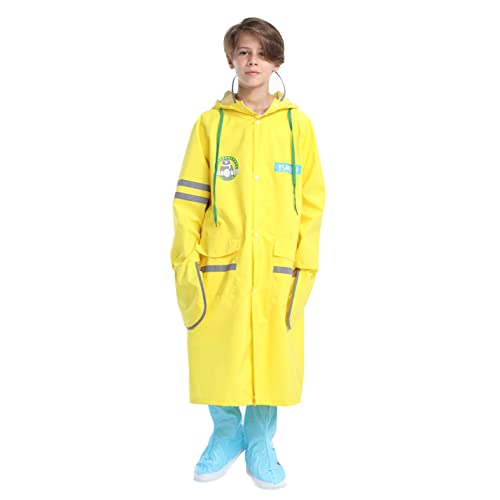 Ynport Crefreak Kinder Regenponcho Mit Kapuze Leichte Studenten Wasserdichte Regenjacke Kinder Regenmäntel Mit Verlängerter Krempe für Schulreisen Wandern Radfahren im Freien, Gelb, XL von Ynport Crefreak