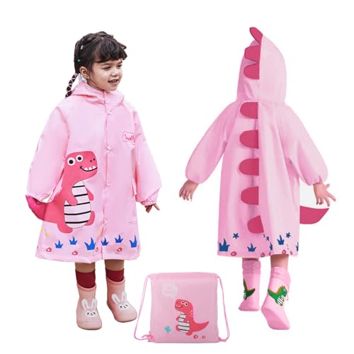 Ynport Crefreak Kinder Regenponcho Wasserdichter Regenumhang Faltbare Regenbekleidung Niedliche Kinder Regenmantel Leichte Schultasche Kapuzenpullover Regenmantel für Mädchen Junge,Rosa,XXL von Ynport Crefreak