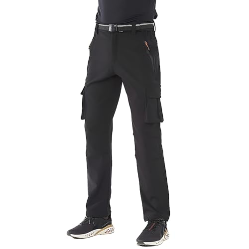 Ynport Crefreak Outdoor Wanderhose für Herren Winterhose mit Fleece-Futter Wasserabweisende Atmungsaktive Wanderhose Warme Winddichte Arbeitskleidung mit Reißverschlusstasche, Schwarz, XL von Ynport Crefreak