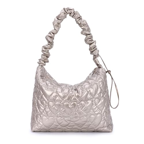 Ynport Crefreak Puffer Tote Bag Gesteppte Umhängetasche für Damen Winter Puffy Leichte gesteppte gepolsterte Hobo Handtasche Polsterung Umhängetasche, Gold von Ynport Crefreak