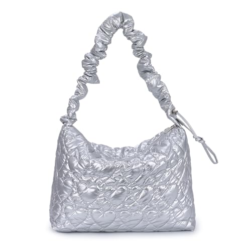 Ynport Crefreak Puffer Tote Bag Gesteppte Umhängetasche für Damen Winter Puffy Leichte gesteppte gepolsterte Hobo Handtasche Polsterung Umhängetasche, Silber von Ynport Crefreak
