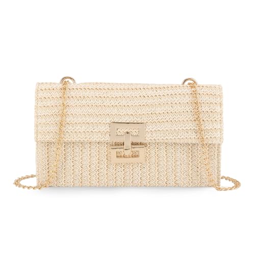 Ynport Crefreak Stroh Umhängetasche für Damen Sommer Stroh Umhängetasche Strand Gewebte Geldbörse Weidengeflecht Rattan Umschlag Party Handtasche, Weiß von Ynport Crefreak