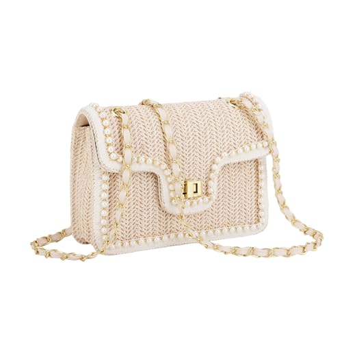 Ynport Crefreak Stroh Umhängetaschen für Damen Sommer Stroh Geldbörsen und Handtaschen Elegante Schulter Clutch Tasche Kleine Klappe Umhängetasche Geldbörse Umhängetasche,Weiß,Small von Ynport Crefreak