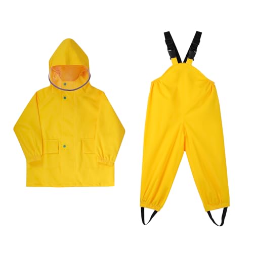 Ynport Crefreak Unisex Kinder Regenanzüge Wasserfeste Jacke mit Latzhose Leichte Outdoor Kapuze Kinder Regenjacke für Junge und Mädchen von Ynport Crefreak