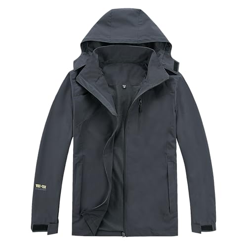Ynport Crefreak Wasserdichte Herren Regenjacke für den Außenbereich Atmungsaktiv Gefüttert Wander Regenmantel Winddichter Regenanzug mit Abnehmbarer Kapuze und Reißverschlusstasche, Grau, XL von Ynport Crefreak