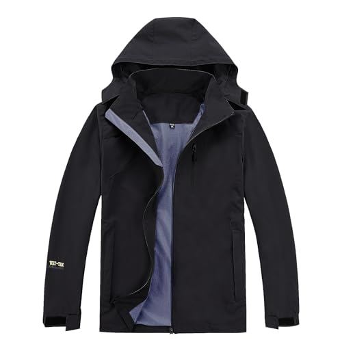 Ynport Crefreak Wasserdichte Herren Regenjacke für den Außenbereich Atmungsaktiv Gefüttert Wander Regenmantel Winddichter Regenanzug mit Abnehmbarer Kapuze und Reißverschlusstasche, Schwarz, M von Ynport Crefreak