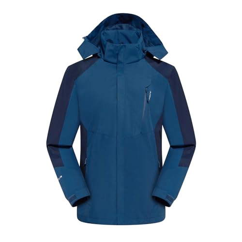Ynport Crefreak Wasserdichte Herren Regenjacke für den Außenbereich Atmungsaktives Netzfutter Wandermantel Winddichter Regenanzug mit Abnehmbarer Kapuze und Reißverschlusstasche,Blau, XXL von Ynport Crefreak